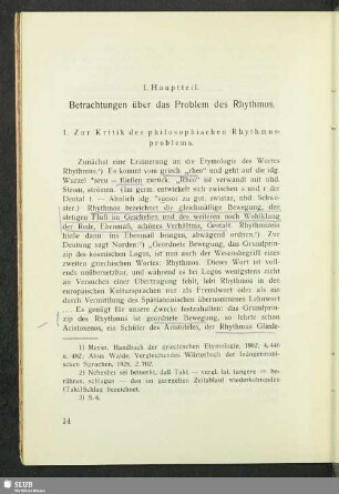 I. Hauptteil. Betrachtungen über das Problem des Rhythmus