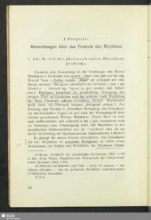 I. Hauptteil. Betrachtungen über das Problem des Rhythmus