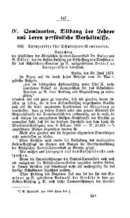 Turngeräthe für Schullehrer-Seminarien : [IV. Seminarien, Bildung der Lehrer und deren persönliche Verhältnisse]