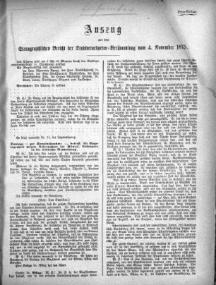 Auszug aus dem Stenographischen Bericht der Stadtverordneten-Versammlung vom 4. November 1875
