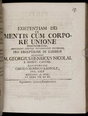 Existentiam Dei Ex Mentis Cum Corpore Unione Demonstratam