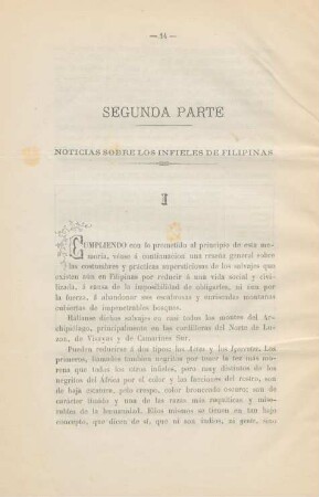 Segunda parte. Noticias sobre los infieles de Filipinas