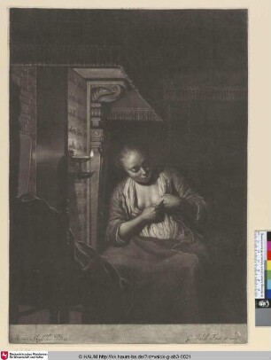[Das nach Flöhen suchende Mädchen; Girl searching for fleas]