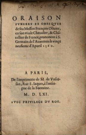 Oraison funebre de Franc. Olivier