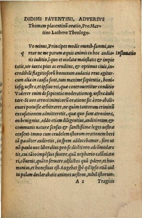 Didymi Faventini adversus Thomam Placentinum pro Martino Luthero Theologo Oratio
