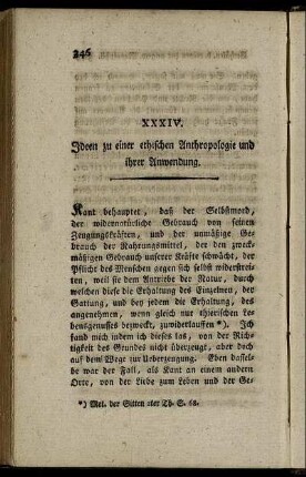 XXXIV. Ideen zu einer ethischen Anthropologie und ihrer Anwendung.