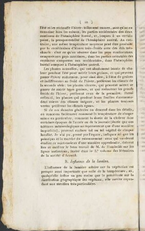 B. Influence de la lumière.