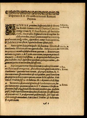 Disputatio XX. De causis deserendi Romani Papatus.