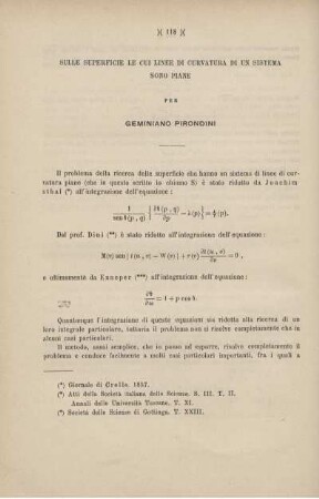 Sulle superficie le cui linee di curvatura di un sisteme sono piane.