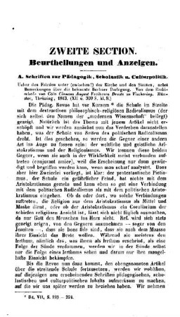 Beurtheilungen und Anzeigen : zweite Section