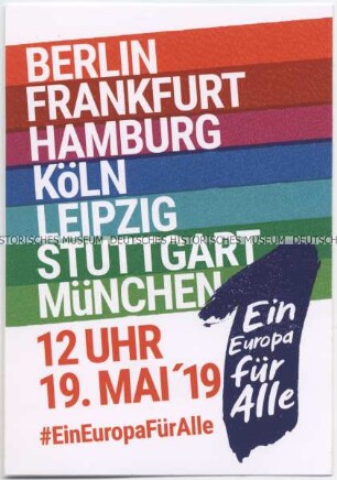 Aufkleber mit Werbung für eine bundesweite Demonstration gegen Nationalismus im Vorfeld der Europawahlen