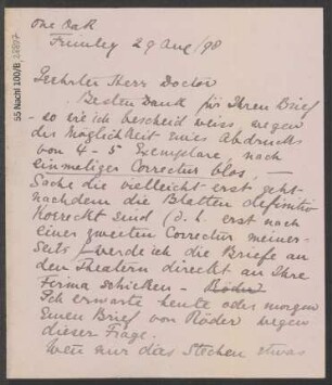 Brief an B. Schott's Söhne : 29.08.1898
