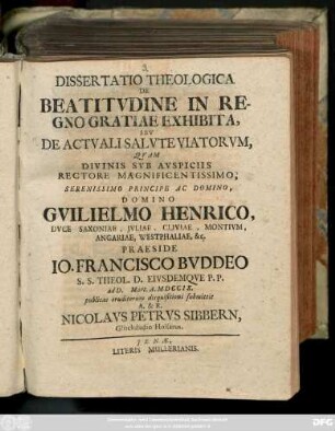 Dissertatio Theologica De Beatitvdine In Regno Gratiae Exhibita, Sev De Actvali Salvte Viatorvm