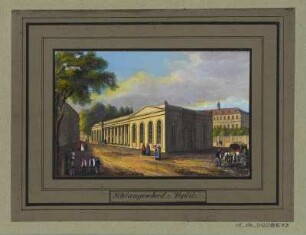 Ansicht vom Schlangenbad in Teplitz, Radierung 1840 : Schlangenbad z. Teplitz, [ca. 1840]. - 1 Kunstblatt : kol. Radierung ; 10,2 x 6,6 cm