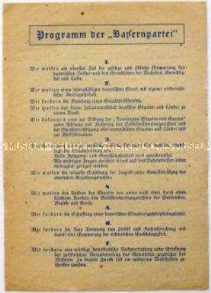 Programmatisches Flugblatt der Bayernpartei