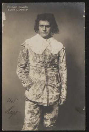 Rollenportrait von Friedrich Kayssler als "Der Graf von Charolais" (von Richard Beer-Hofmann), mit Widmung von Hofmannsthal an Beer-Hofmann (1905)