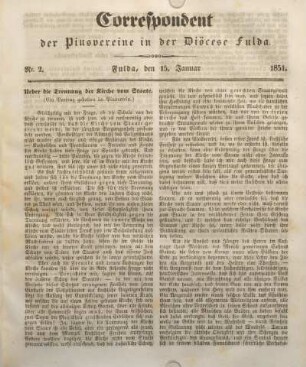 Nr. 2. Fulda, den 15. Januar 1851.