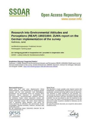 Research into Environmental Attitudes and Perceptions (REAP) 1993/1994: ZUMA report on the German implementation of the survey