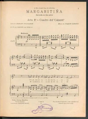 007: Acto 1°. : Cuadro del "Cabaret" ; La canción de la Nina