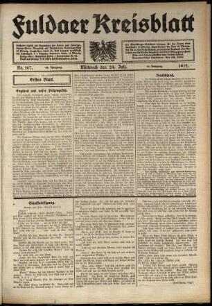 Erste Ausgabe vom Mittwoch, den 24. Juli 1912.