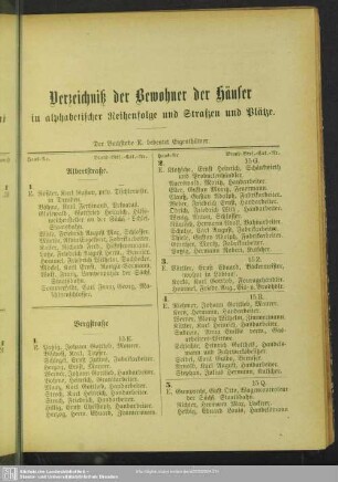 Häuserbuch : Verzeichniß der Bewohner der Häuser in alphabetischer Reihenfolge und Straßen und Plätze