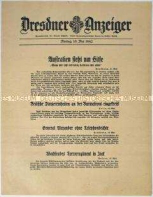 Nachrichtenblatt "Dresdner Anzeiger" u.a. zu den japanischen Angriffen auf Australien