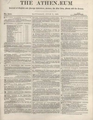 THE ATHENAEUM Journal of English and foreign Literature, Science, the fine Arts, Music and the Drama.