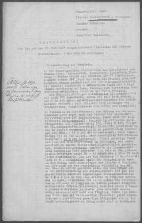 Steinkirchen-Döttingen mit Nebenorten sowie Jungholzhausen: Pfarrberichte 1927
