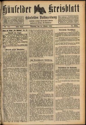 Erste Ausgabe vom Samstag, den 30. Oktober 1926.