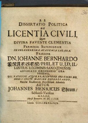 Dissertatio Politica De Licentia Civili