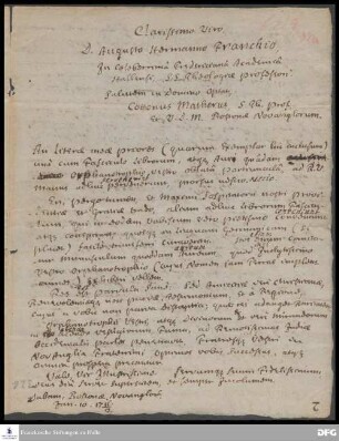 Brief von Cotton Mather an August Hermann Francke.