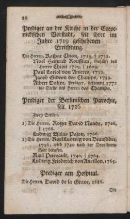 Prediger der Berlinischen Parochie, seit 1726.
