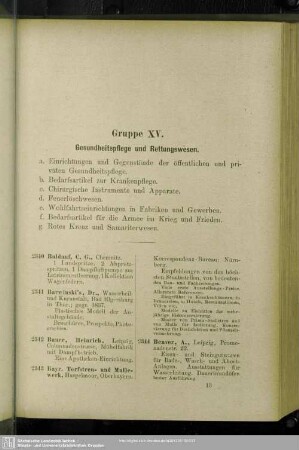 Gruppe XV. Gesundheitspflege und Rettungswesen
