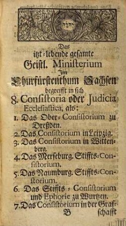 Das gesambte jetzt lebende geistliche Ministerium im gantzen Churfürstenthum Sachsen und incorporirten Landen ... : im Jahr 1720 ...