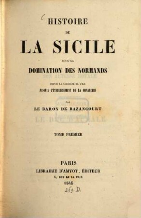 Histoire de la Sicile sous la Domination des Normands, 1