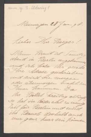 Brief an Wilhelm Berger : 18.01.1898