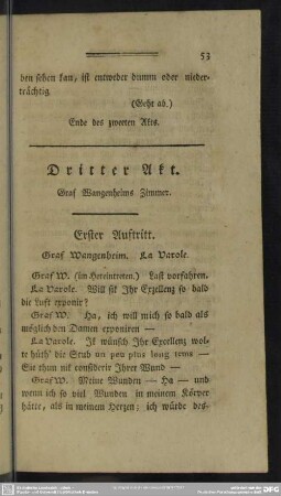 Dritter Akt. Graf Wangenheims Zimmer