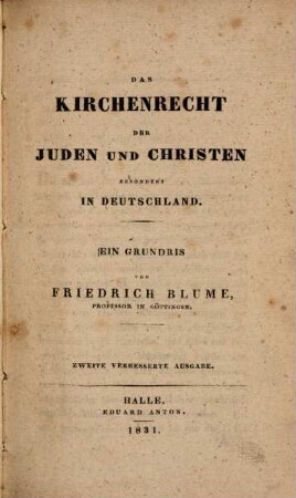 Das Kirchenrecht der Juden und Christen besonders in Deutschland : ein Grundriß