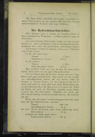 Der Hydrochinon-Entwickler