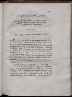 Parte Seconda. Riflessioni Riguardanti la Soluzione Trascendentale delle Equazioni Algebraiche Generali.