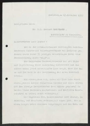 Brief an Gerhart Hauptmann