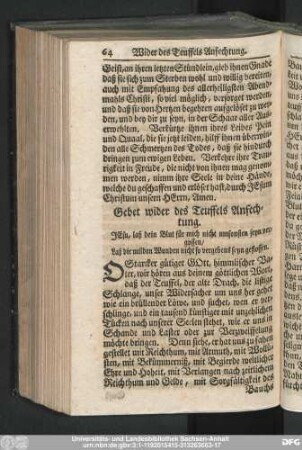 Gebet wider des Teuffels Anfechtung.