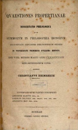 Quaestiones Propertianae : Dissert. philol.