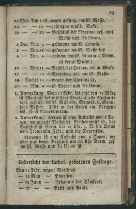 Uebersicht der kath. gebotnen Fasttage