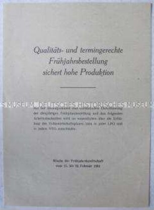 Propagandaschrift der SED zur Frühjahrsbestellung