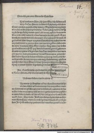 Oratio in epiphania. 1483.01.06 : mit Brief des Autors an Papst Sixtus IV. und an Lucidus Phosphorus, Bischof von Segni, Rom 13.1.1483, und von Phosphorus an den Autor, Segni 25.1.1483