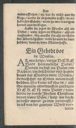 Ein Gebedt vor de Weysen.