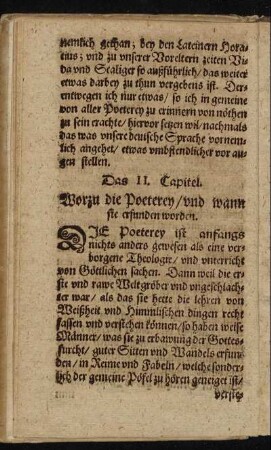 Das II. Capitel. Worzu die Poeterey, und wann sie erfunden worden.