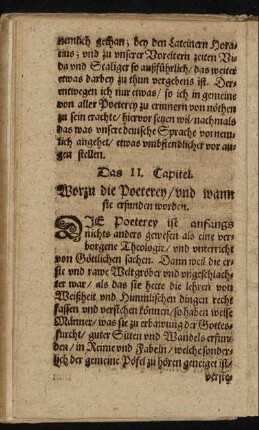 Das II. Capitel. Worzu die Poeterey, und wann sie erfunden worden.
