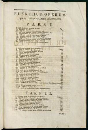 V, Elenchus Operum. Quae in Tertio Volumine Continentur.